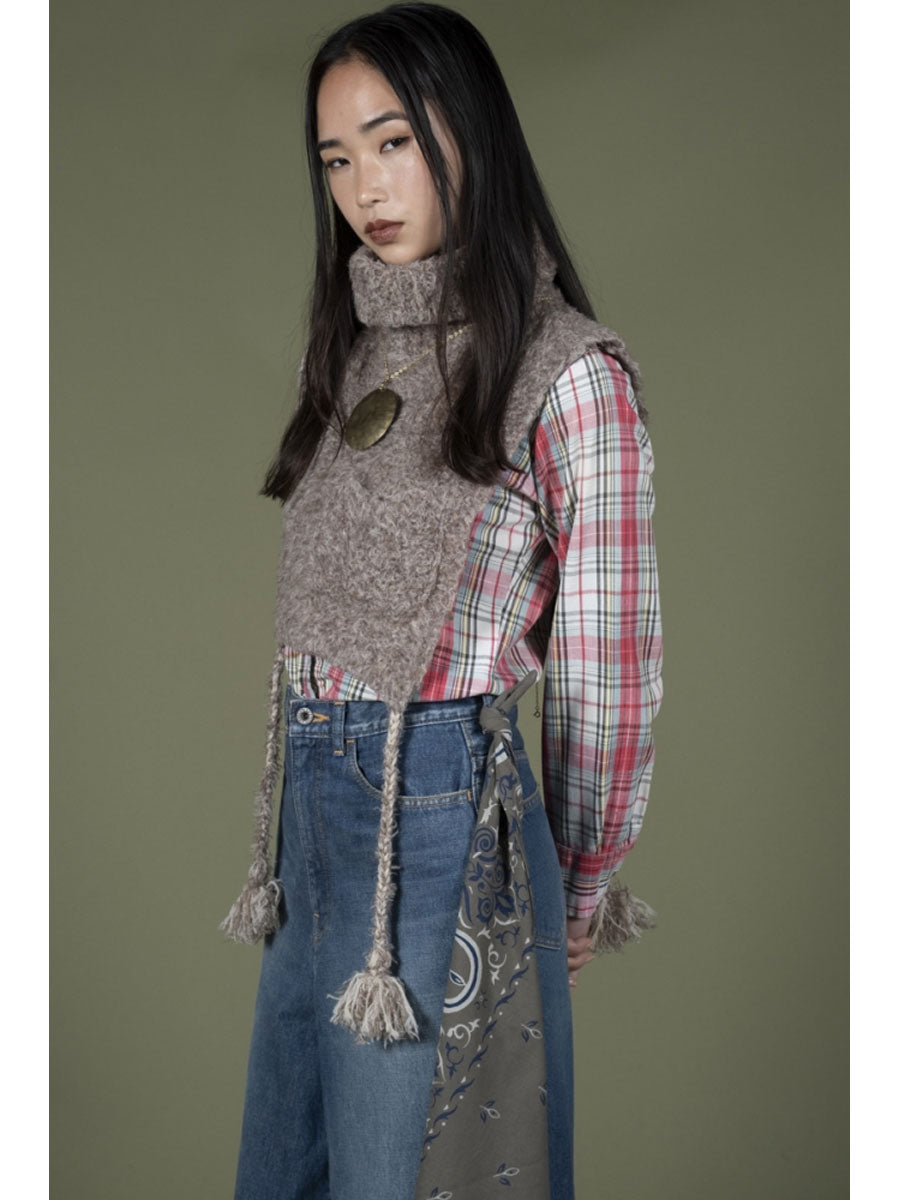 3G Shaggy Knit High Neck Bib Poncho