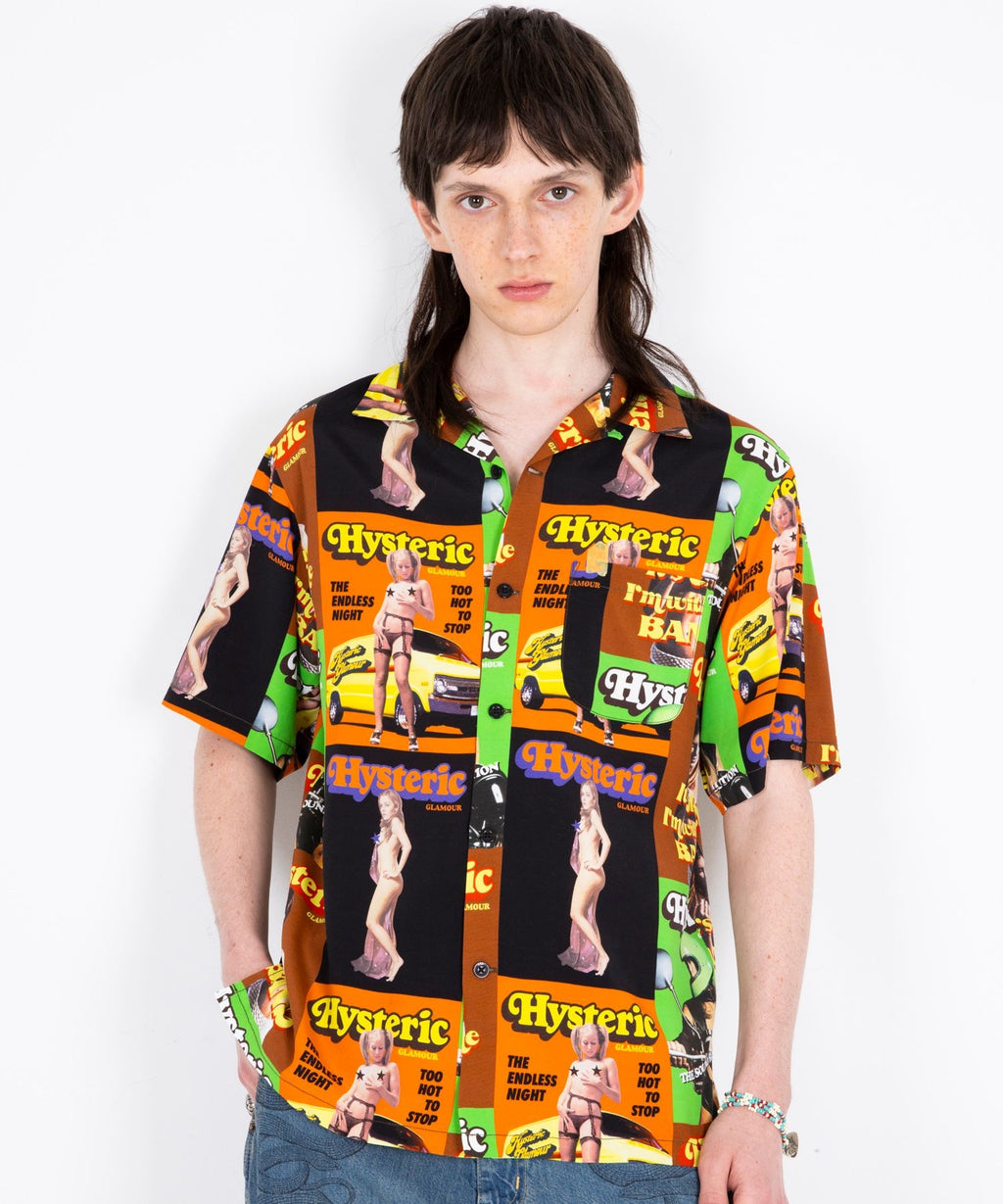 HG Magazine Pattern Open Collar Shirt