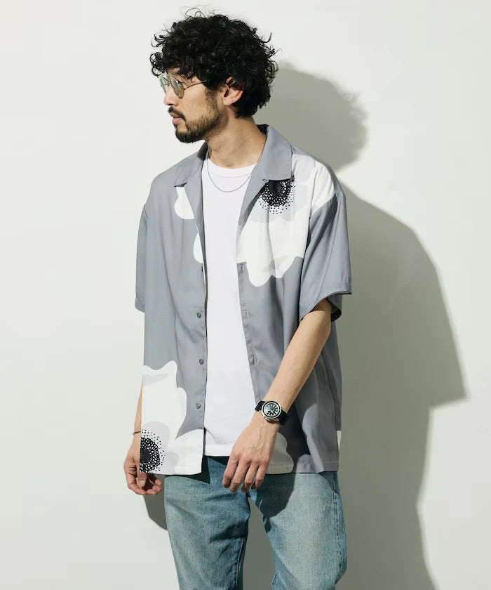Open Collar Big Pattern Short Sleeve Shirt / Big Silhouette