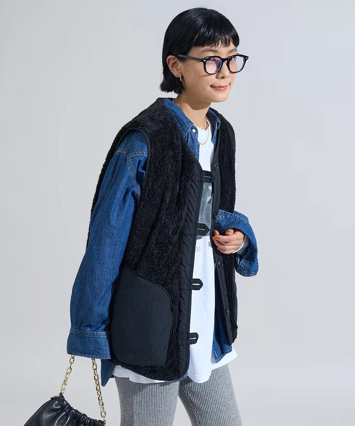 Cotton Nylon Twill Reversible Boa Vest