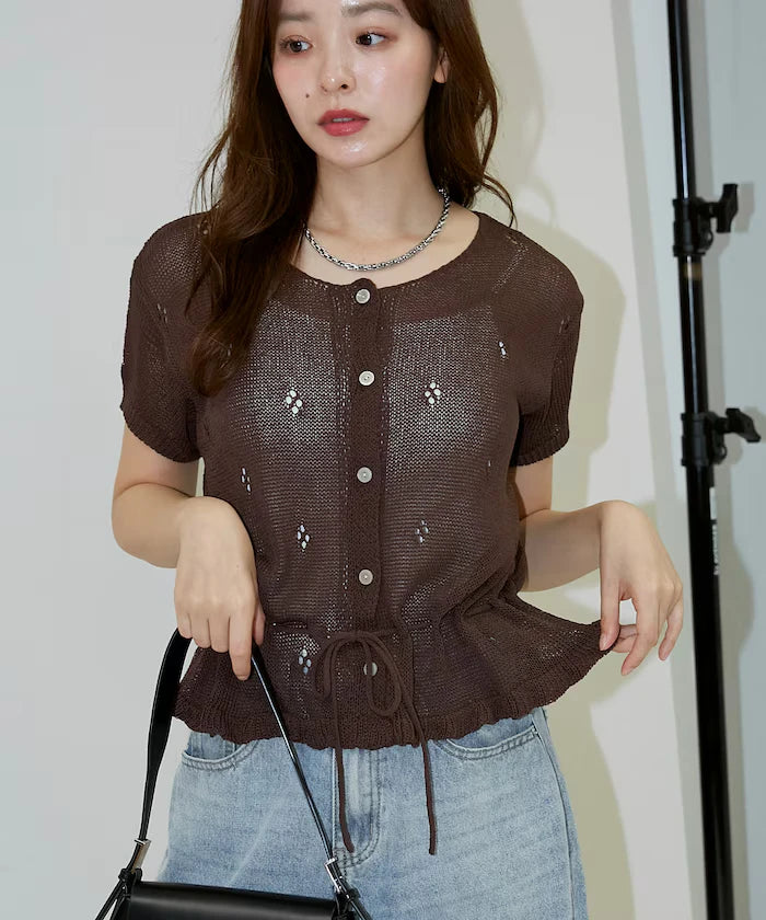 Linen Touch Eyelet Knit Cardigan Limited Edition