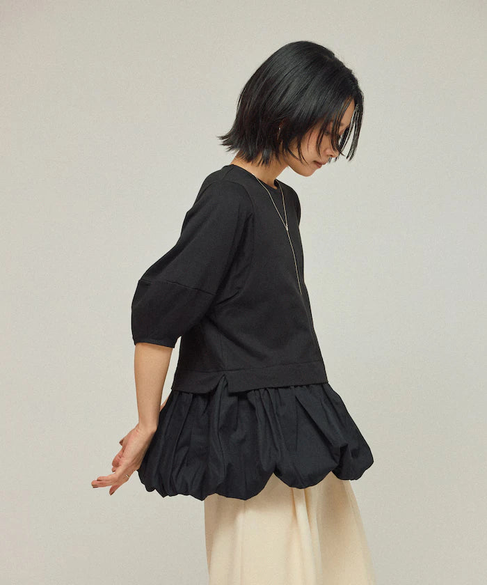 Organic Cotton Peplum Switch Top / 5-minute Sleeve T-Shirt