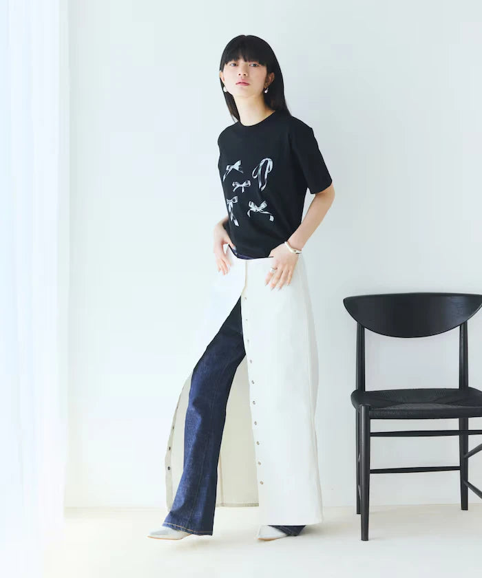Comfortable Ribbon Print Crew Neck T-shirt