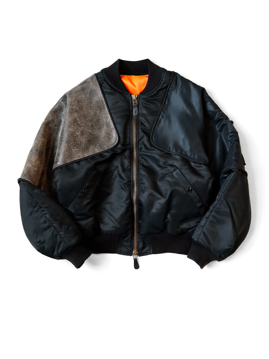 MA-1 Nylon x Crack Leather Sham Bomber JKT