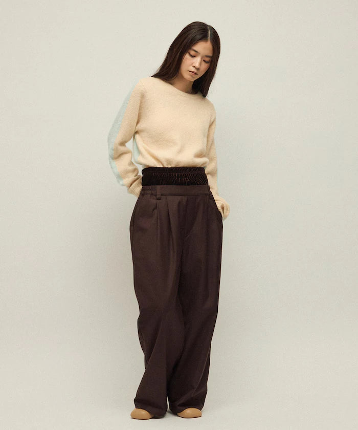 Velour Double Waist Easy Slacks / Wide Silhouette Wool-like Slacks Pants