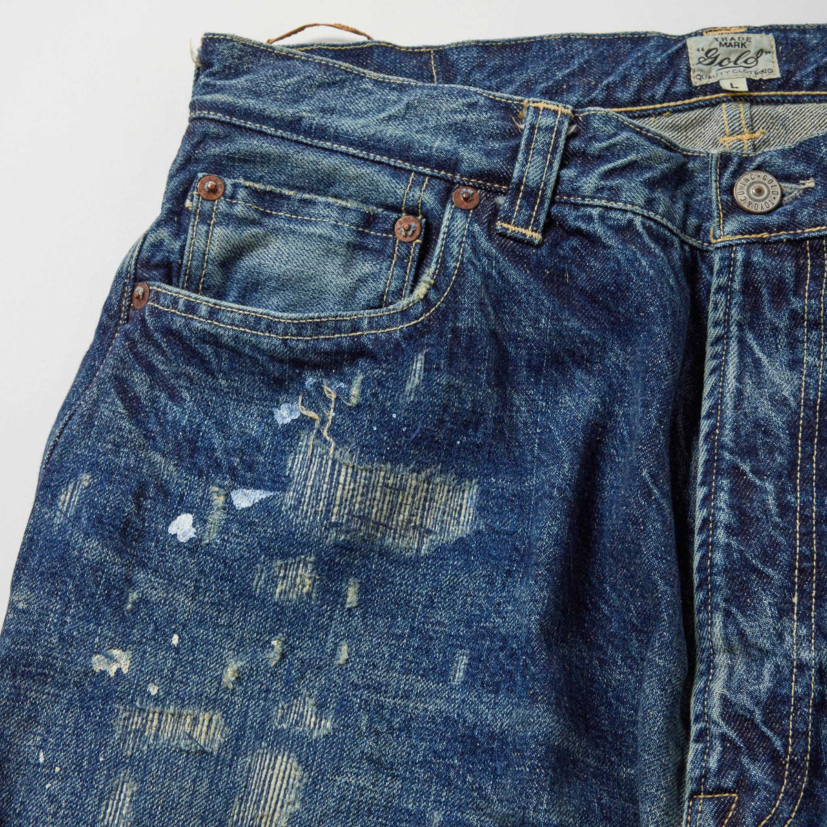 Recycled Waste Suvin Cotton Yarn 14oz. Denim 5Pocket Wide Pants Vintage Washed (Zipper Fly)