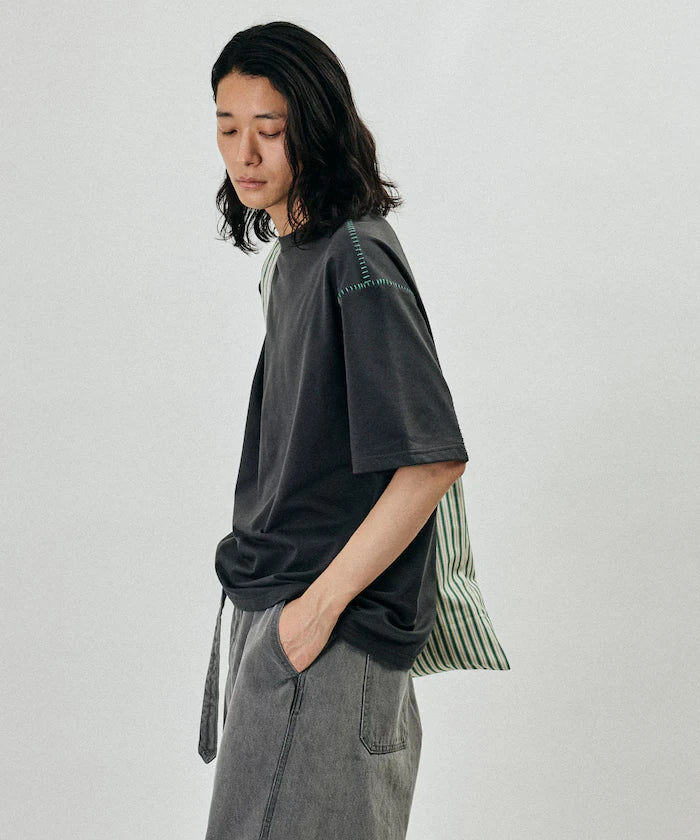 Box Silhouette Contrast Ladder Stitch Crew Neck T-Shirt