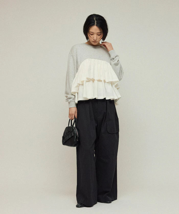 Organic Cotton Docking Frill Sweat / Relaxed Fit / Backed Sweat