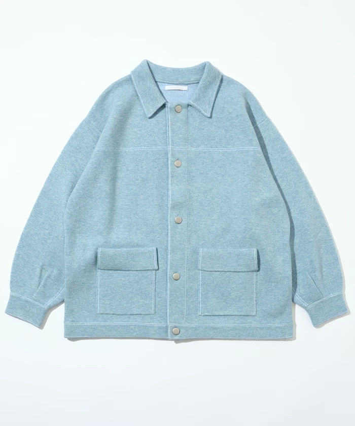 Oversized Wool Blend Knit Coverall / Color Stitch Knit Jacket