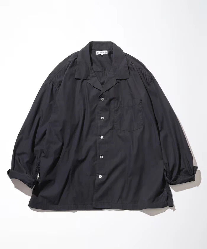 Magazine Pocket Broadcloth Open Collar Shirt