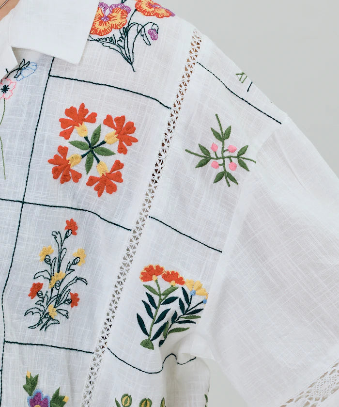 Patchwork Flower Embroidery Shirt