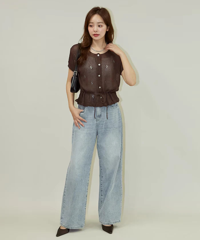 Linen Touch Eyelet Knit Cardigan Limited Edition