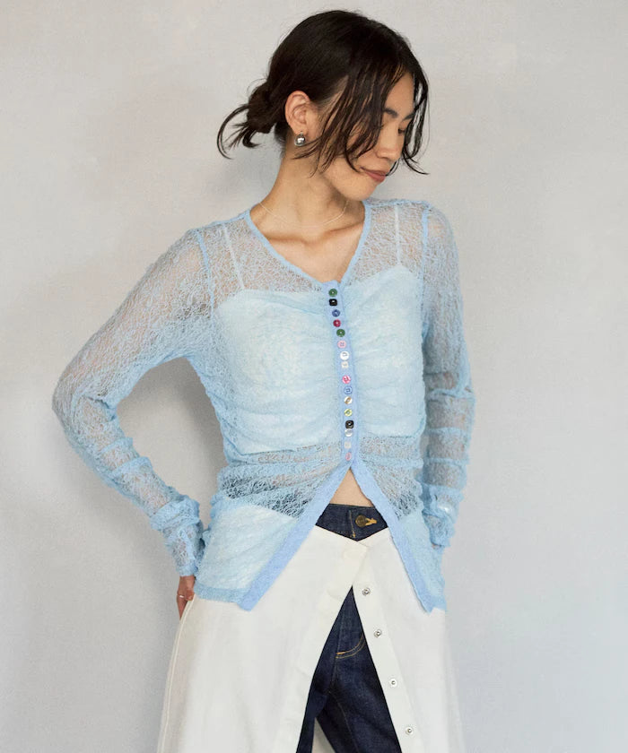 Many Button Lace Shirring Cardigan
