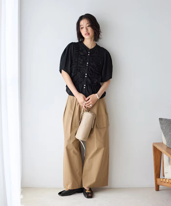 Sheer Shirring Volume Sleeve Blouse / 5 Short Sleeves