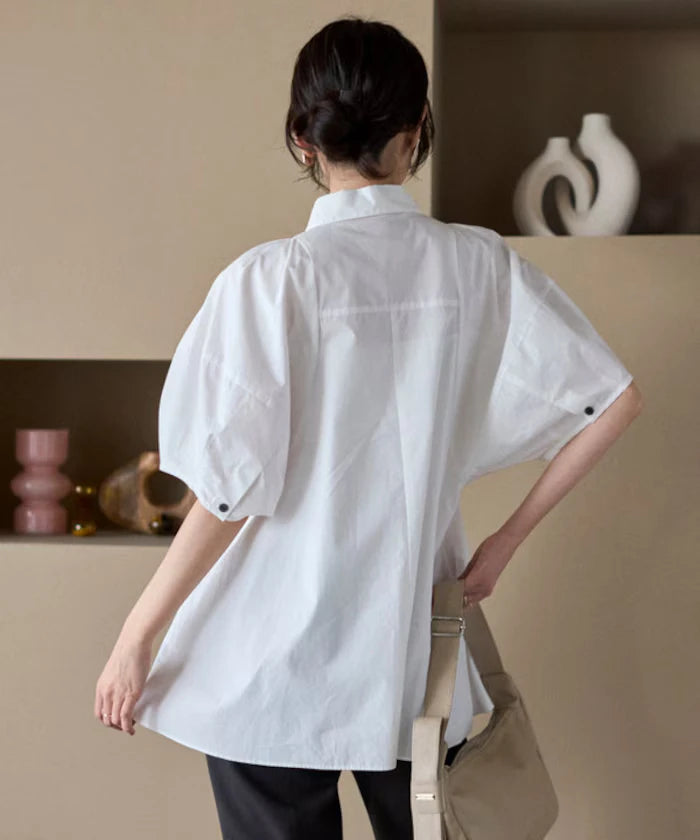 Switching Design Balloon Sleeve Shirt / 5-Minute Sleeve Blouse [Limited Edition]