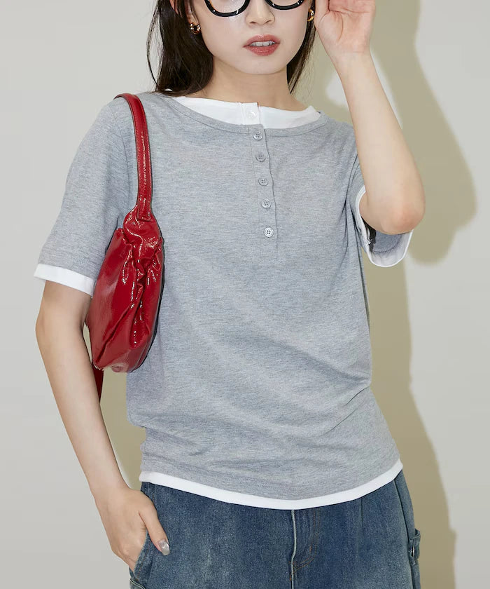 Layered Color Scheme Henley Neck T-Shirt Limited Edition