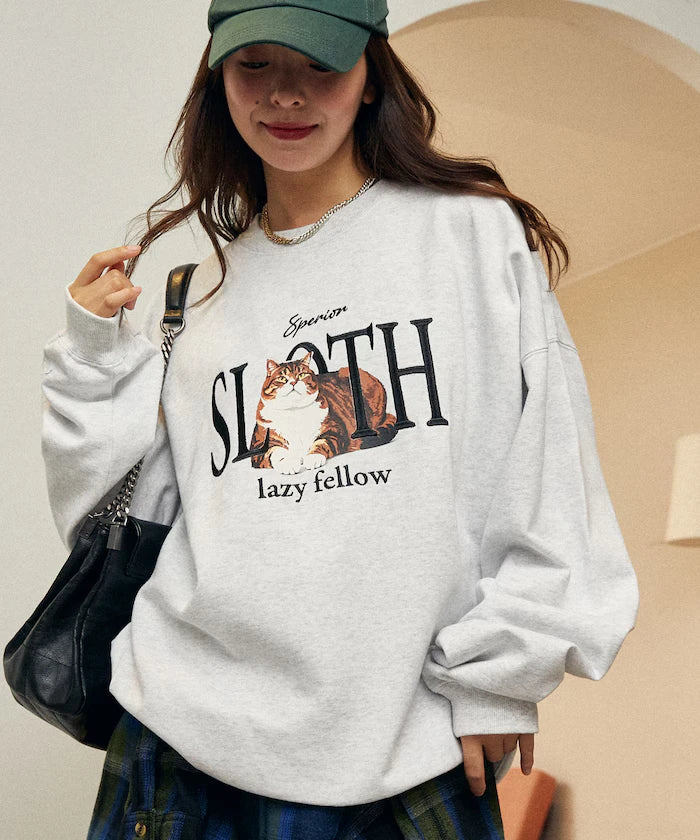SLOTH Cat Fleece Lined Sweatshirt Limited Edition