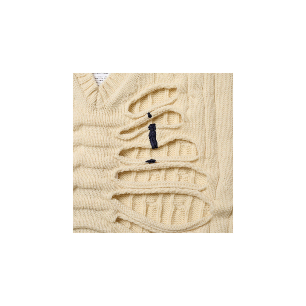RIB CAGE CABLE KNIT PULLOVER：IVORY