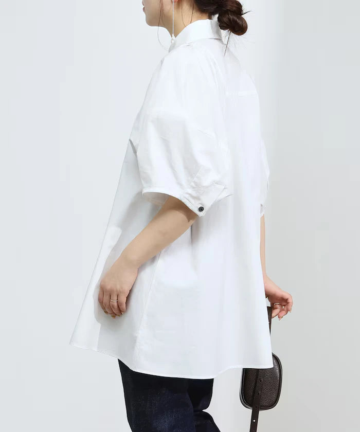 Switching Design Balloon Sleeve Shirt / 5-Minute Sleeve Blouse