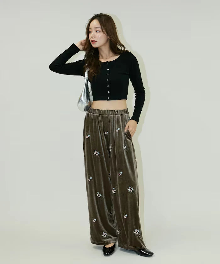 Flower Embroidery Velvet Easy Pants Limited Edition