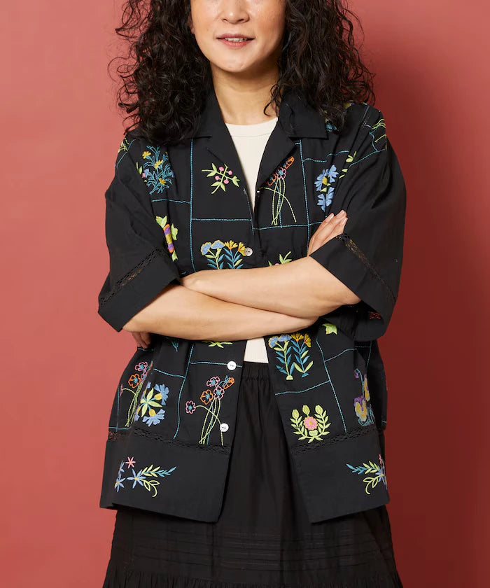 Patchwork Flower Embroidery Shirt