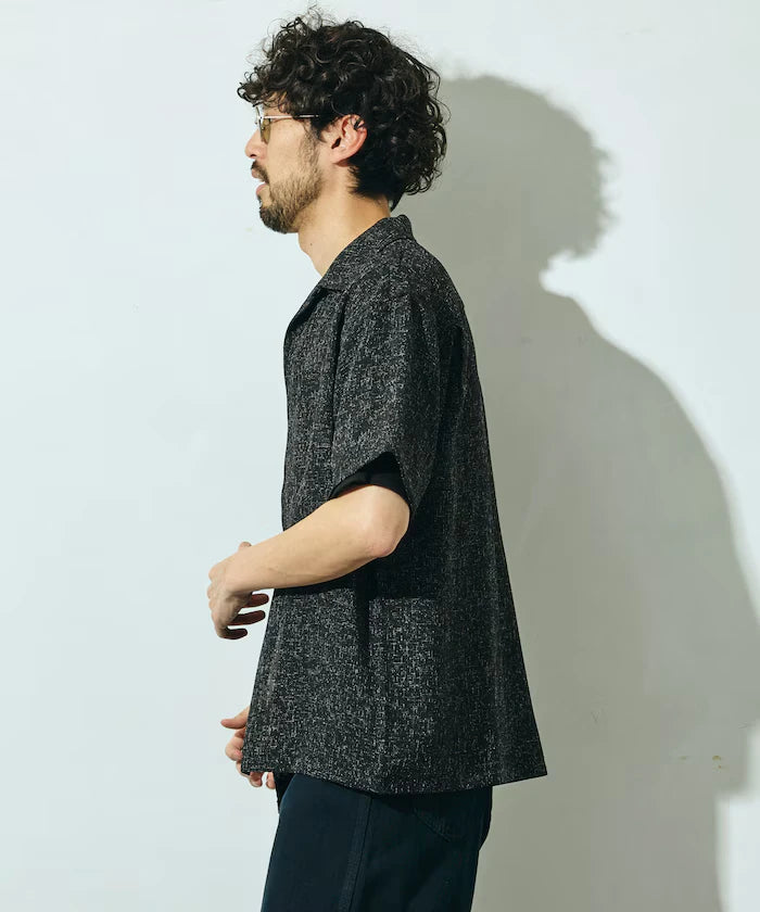 Dry Touch Summer Tweed Short Sleeve Open Collar Shirt