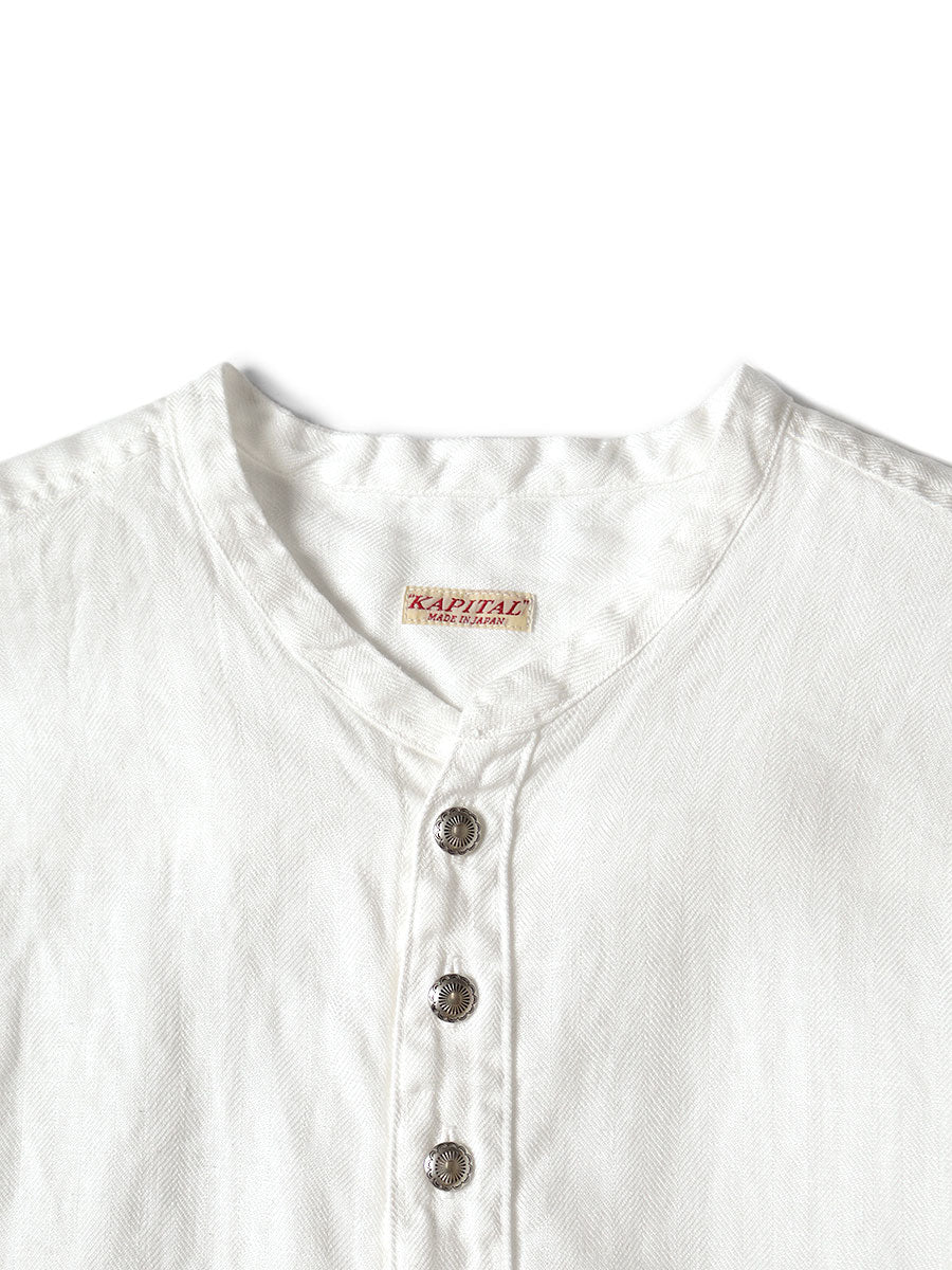 Gauze Linen Herringbone Stand Penny Shirt