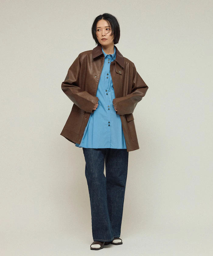 Oversized leatherette blouson / Mixed material switching