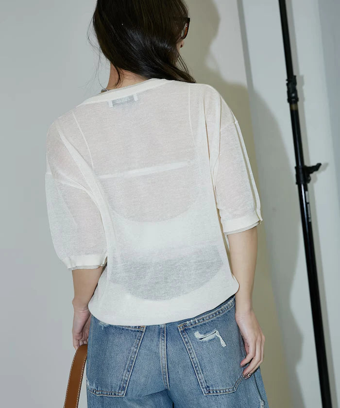 Washable linen color block henley neck knit top limited release