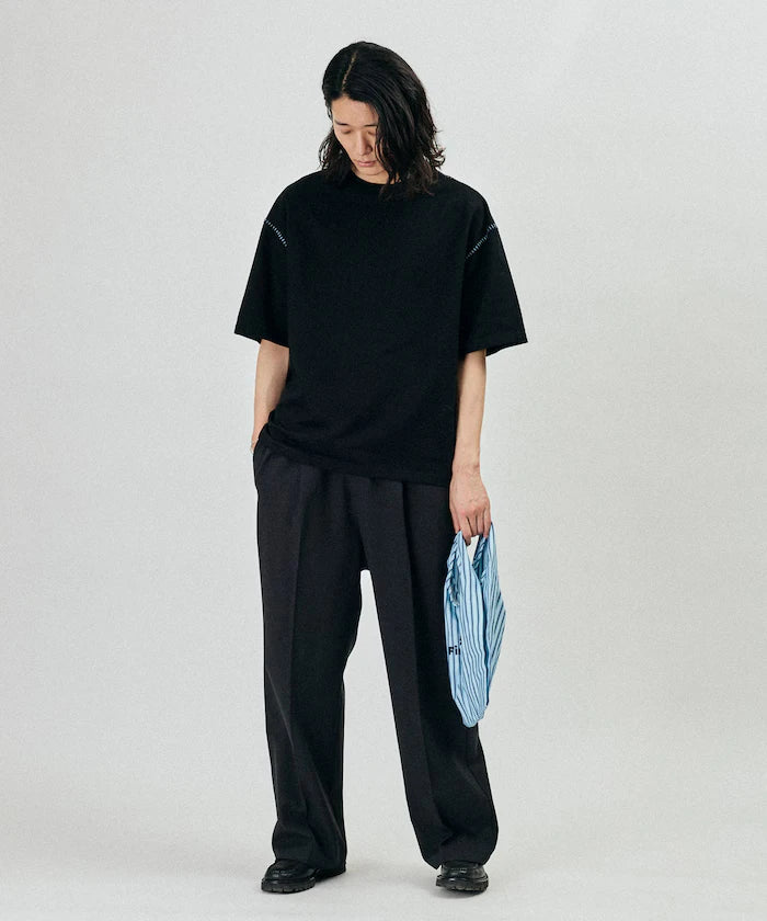 Box Silhouette Contrast Ladder Stitch Crew Neck T-Shirt