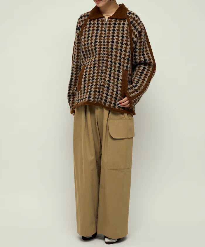 Wool Blend Gancube Check Knit Zip Blouson