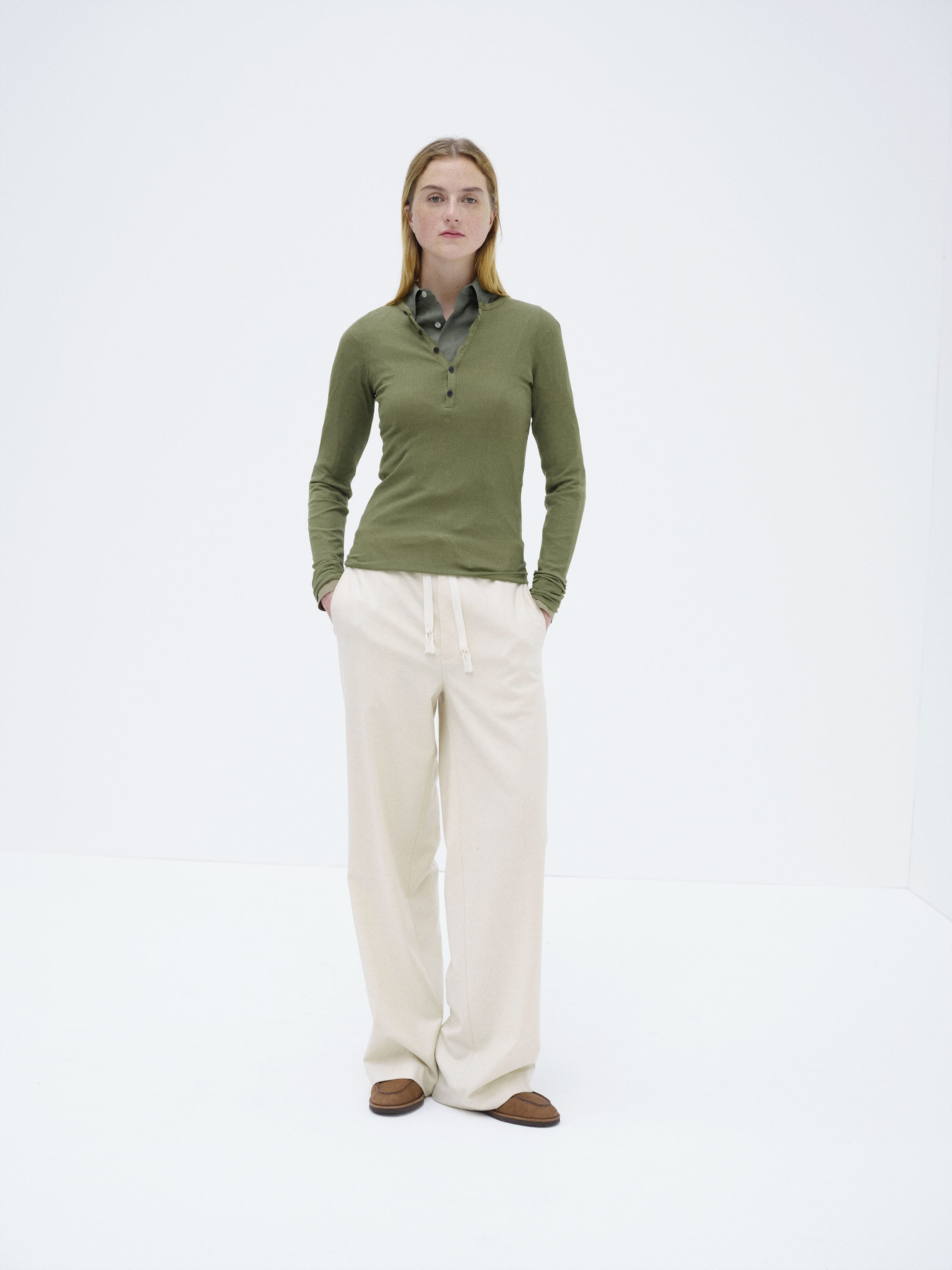 WOOL SILK SOFT RIB HENLEY