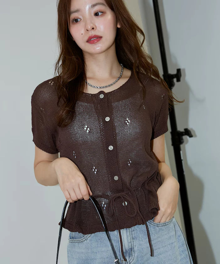 Linen Touch Eyelet Knit Cardigan Limited Edition