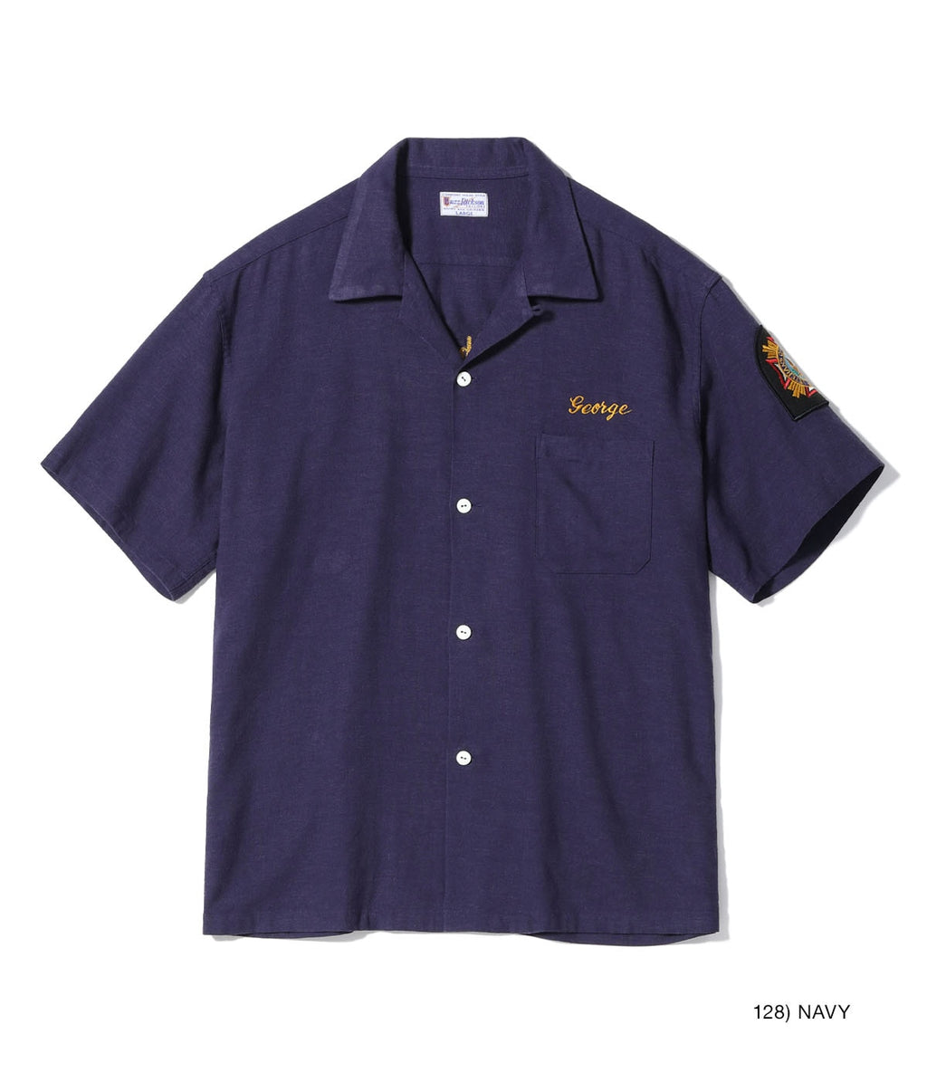 U.S. NAVY RAYON LINEN OPEN SHIRT with CHAIN EMBROIDERED