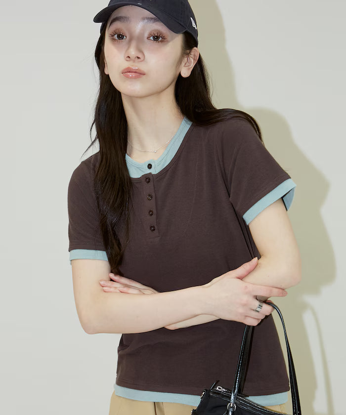 Layered-style Henley Neck T-shirt Limited Edition