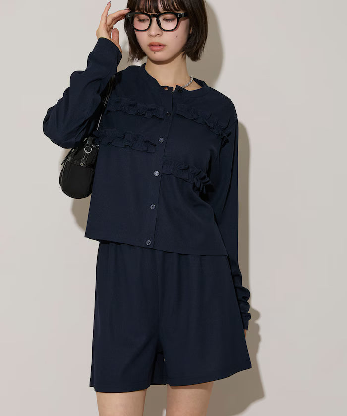 Frill Design Cardigan Short Pants Set Up Limited Release