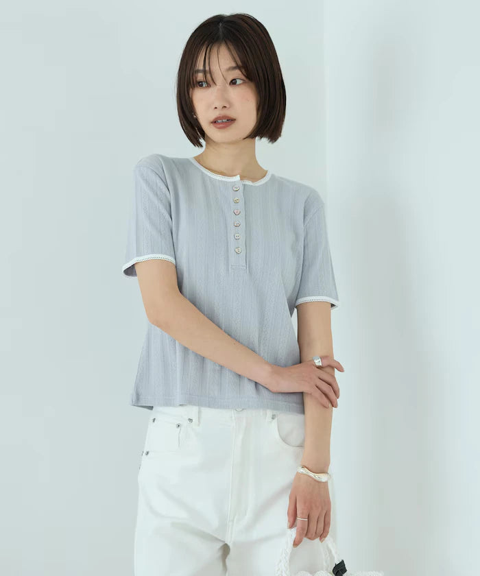 Henry Neck Knitted Lace T-Shirt
