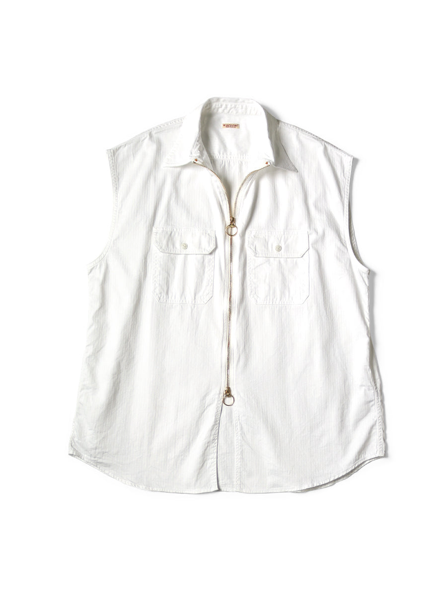Herringbone Twill Sleeveless Zipper Work Shirt