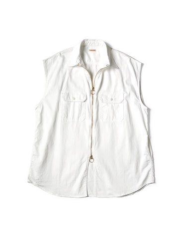 Herringbone Twill Sleeveless Zipper Work Shirt