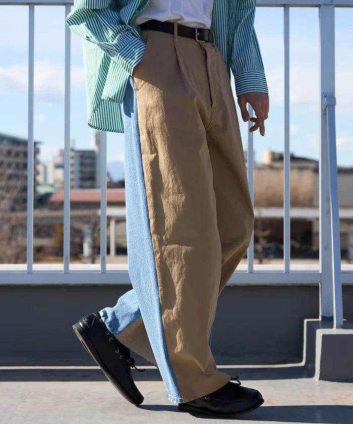 Chino Denim Docking Pants / Wide Straight Pants