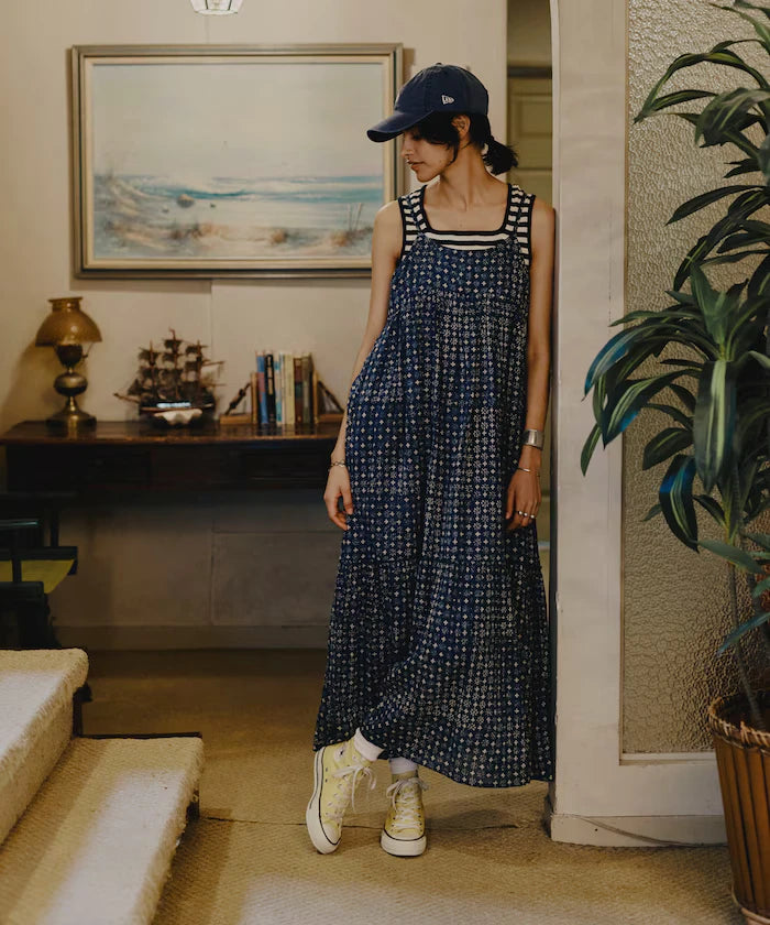India Woodblock Flower Print Cami Dress