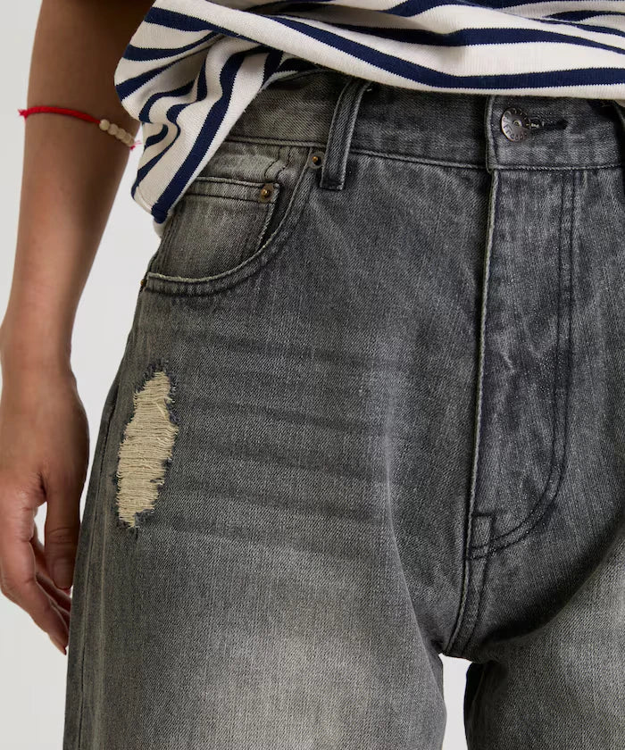 Flower Embroidery Wide Denim