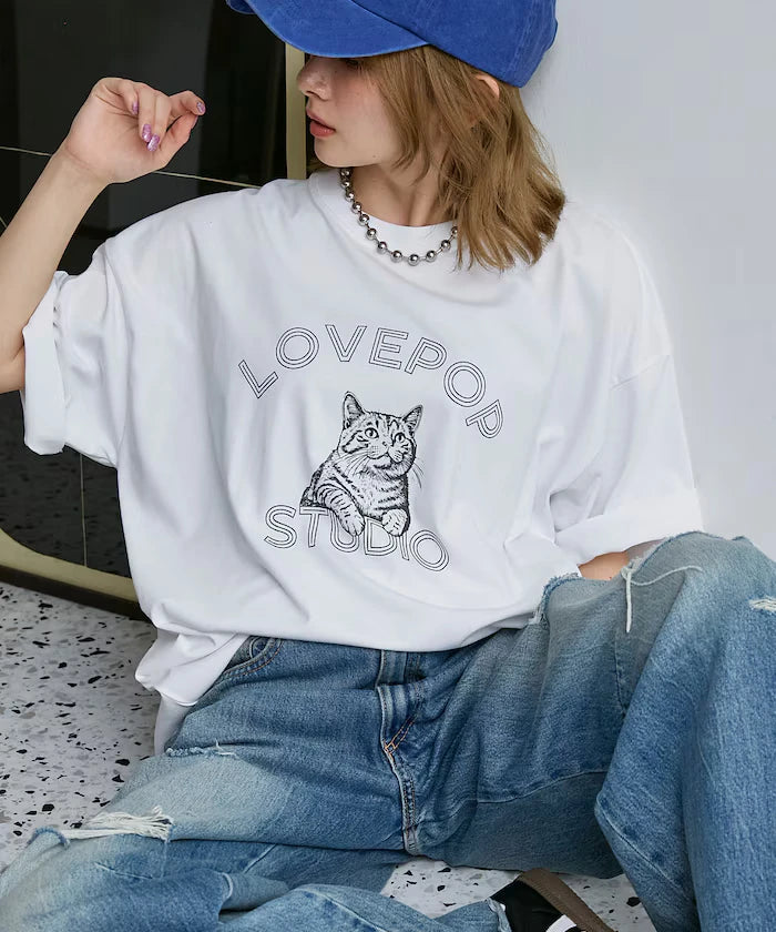 Functional Material Cat Print T-shirt Limited Edition