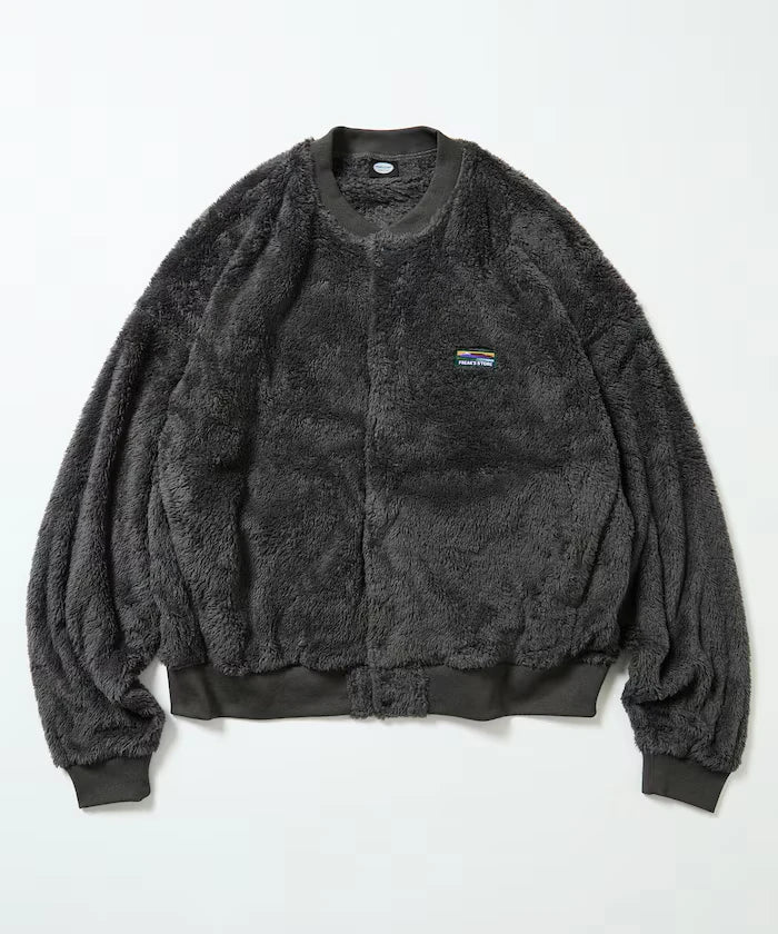 Relaxed Fit Shaggy Fleece Crew Neck Cardigan