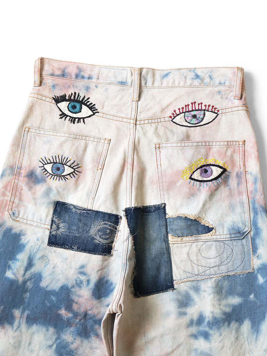 14oz Denim Tie-Dye Baggy Flare Pants (Crazy...)