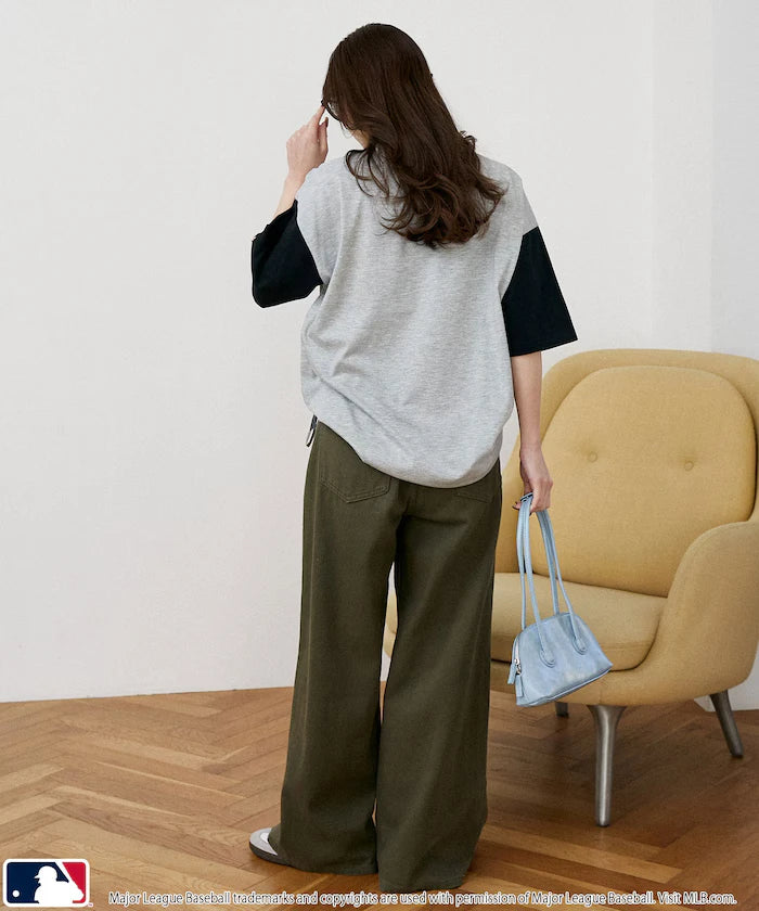 Limited Edition MLB Logo Print Henley Neck Oversized T-Shirt