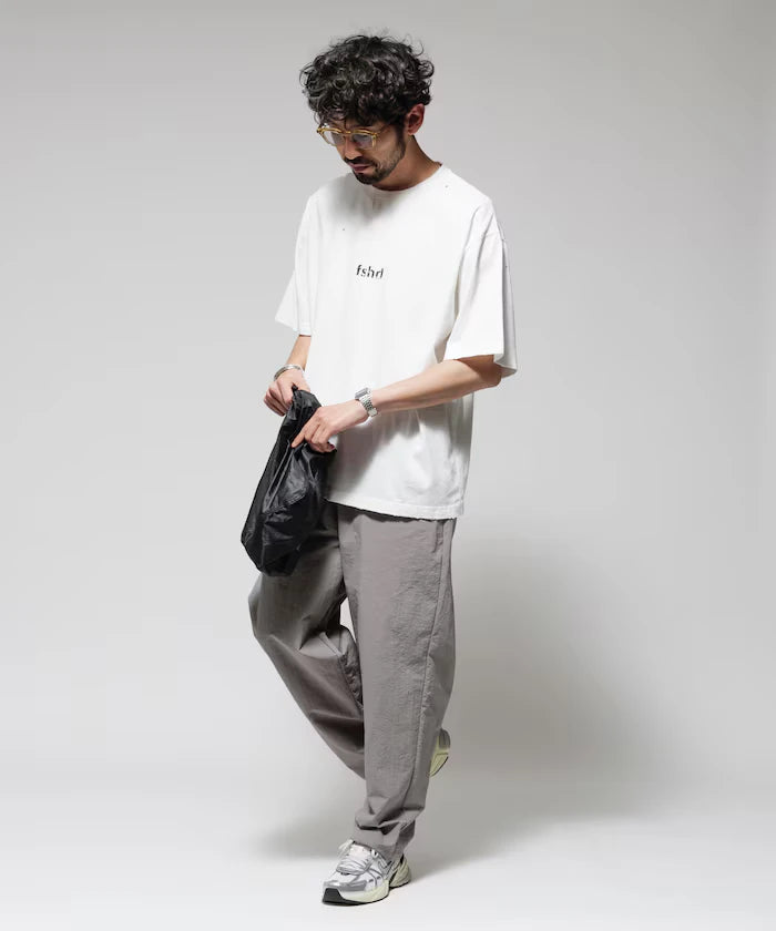 Wide Straight Nylon Track Pants / Tapered Silhouette Easy Nylon Pants