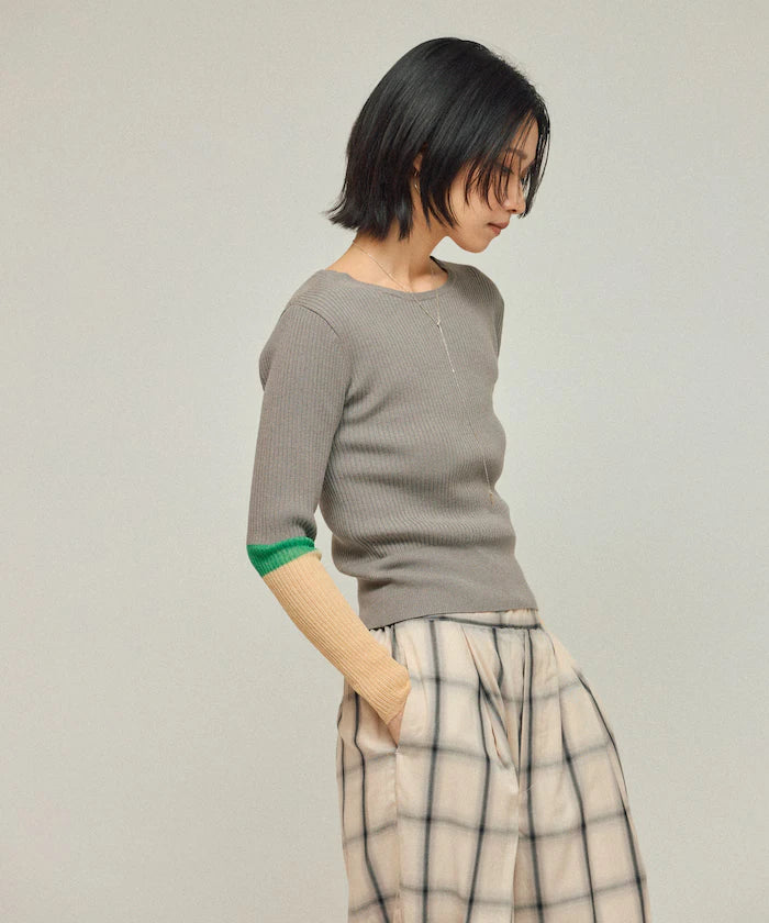 Functional material silk blend color block knit pullover / anti-pill / machine washable