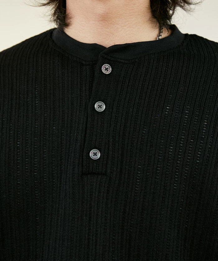 LOVE POP STUDIO Pattern Mesh Henley Neck T-Shirt Limited Release