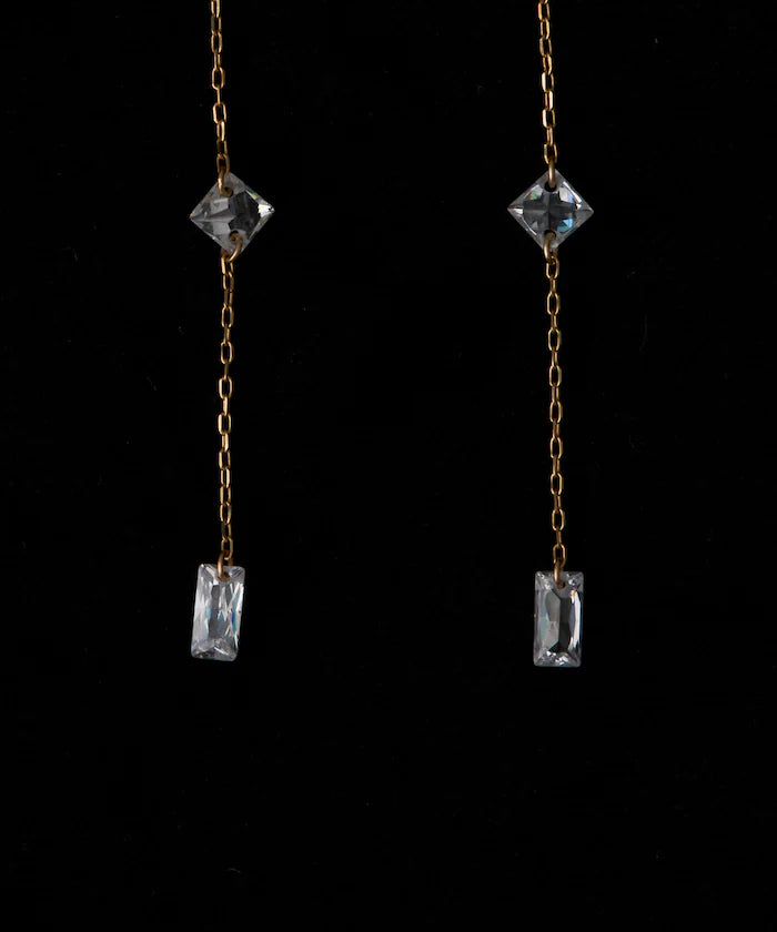 K10 Zirconia Chain Earrings / For Both Ears